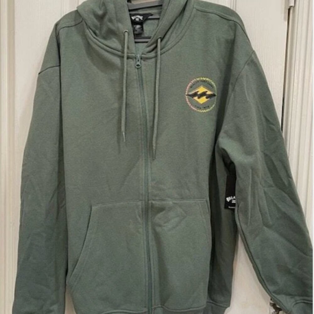 Billabong Men's Zip up Hooded Sweatshirt - XL - Olive Green - RN 166170